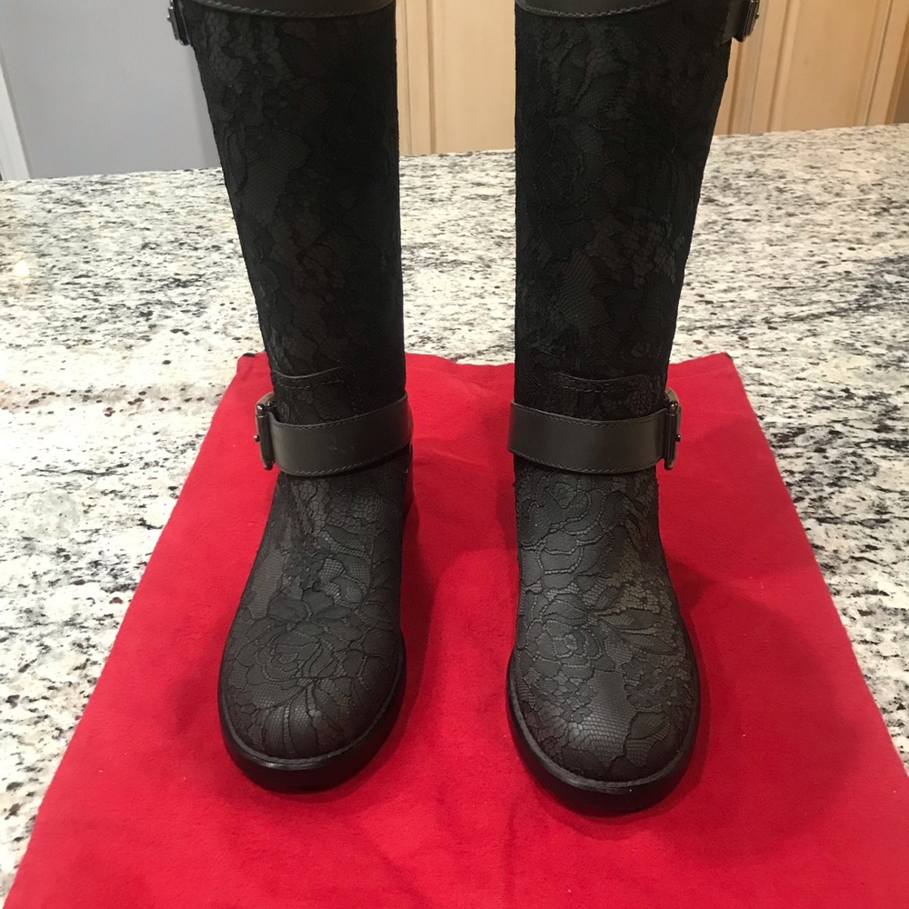 Valentino Lace Overlay charcoal boots - Picture 2 of 8